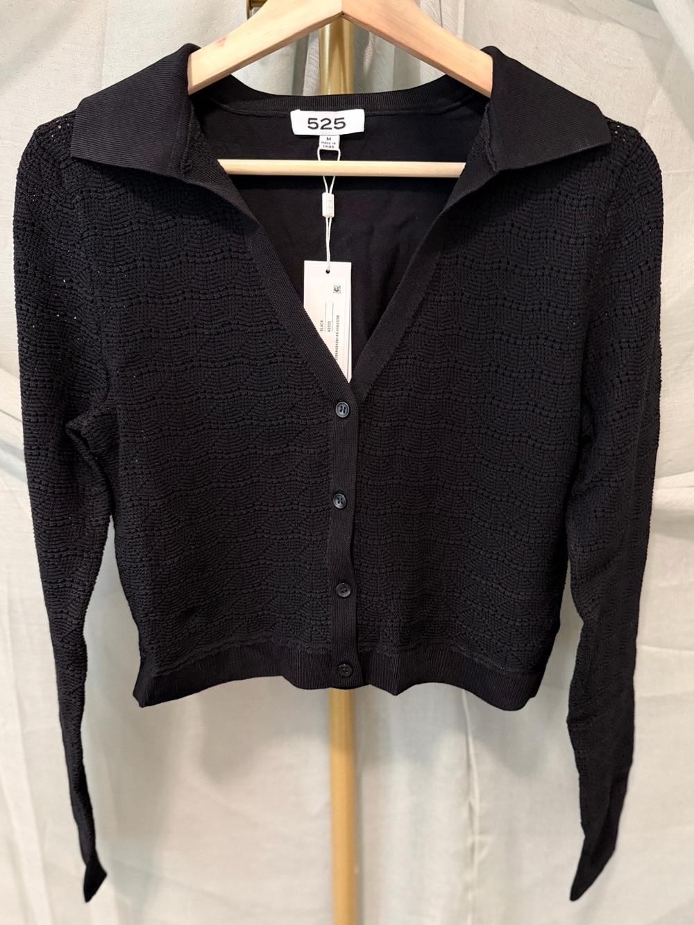 525 America Black Lace Knit Crop Sweater